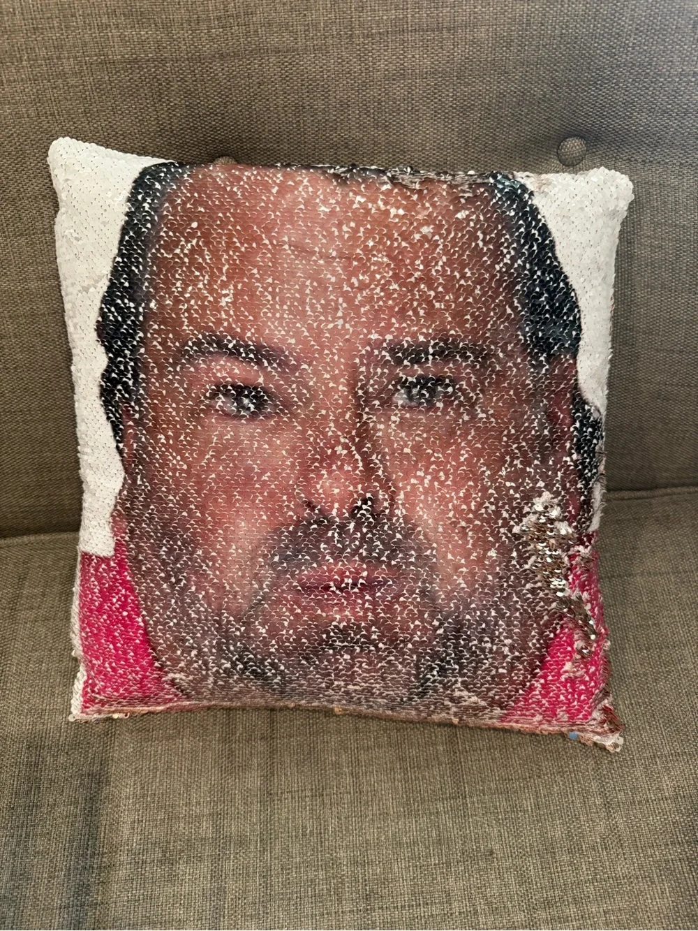 Big Ed Sequin Flip Face Accent Pillow - White, Pink 90 Day Fiancé
